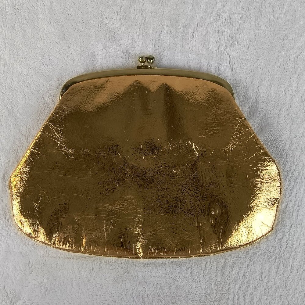 Vintage 50s 60s Gold Evening Clutch Bag Kiss Lock Coin Purse Chain Strap